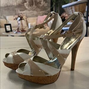 Guess Beige and White Strappy Heels